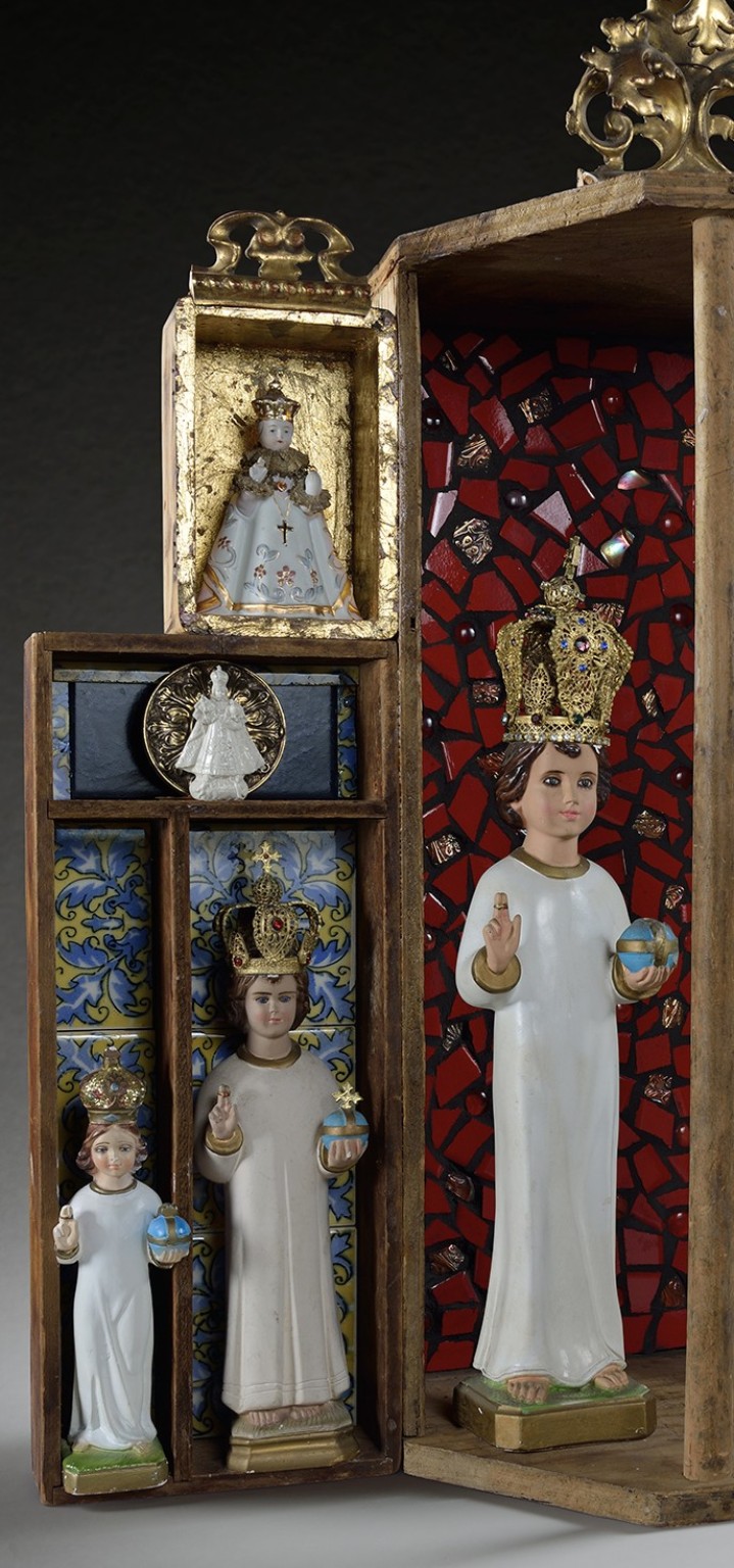 Martha Cliffel — Resurrections Martha Cliffel artwork featuring crowned figures in wooden boxes with gold and mosaic details